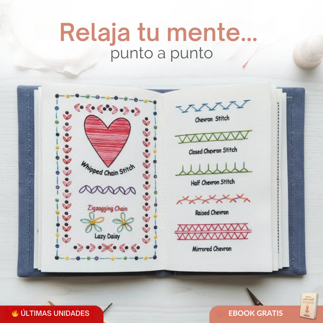 Libro de Bordado Antiestrés: Kit Completo con 60+ Diseños