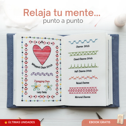 Libro de Bordado Antiestrés: Kit Completo con 60+ Diseños