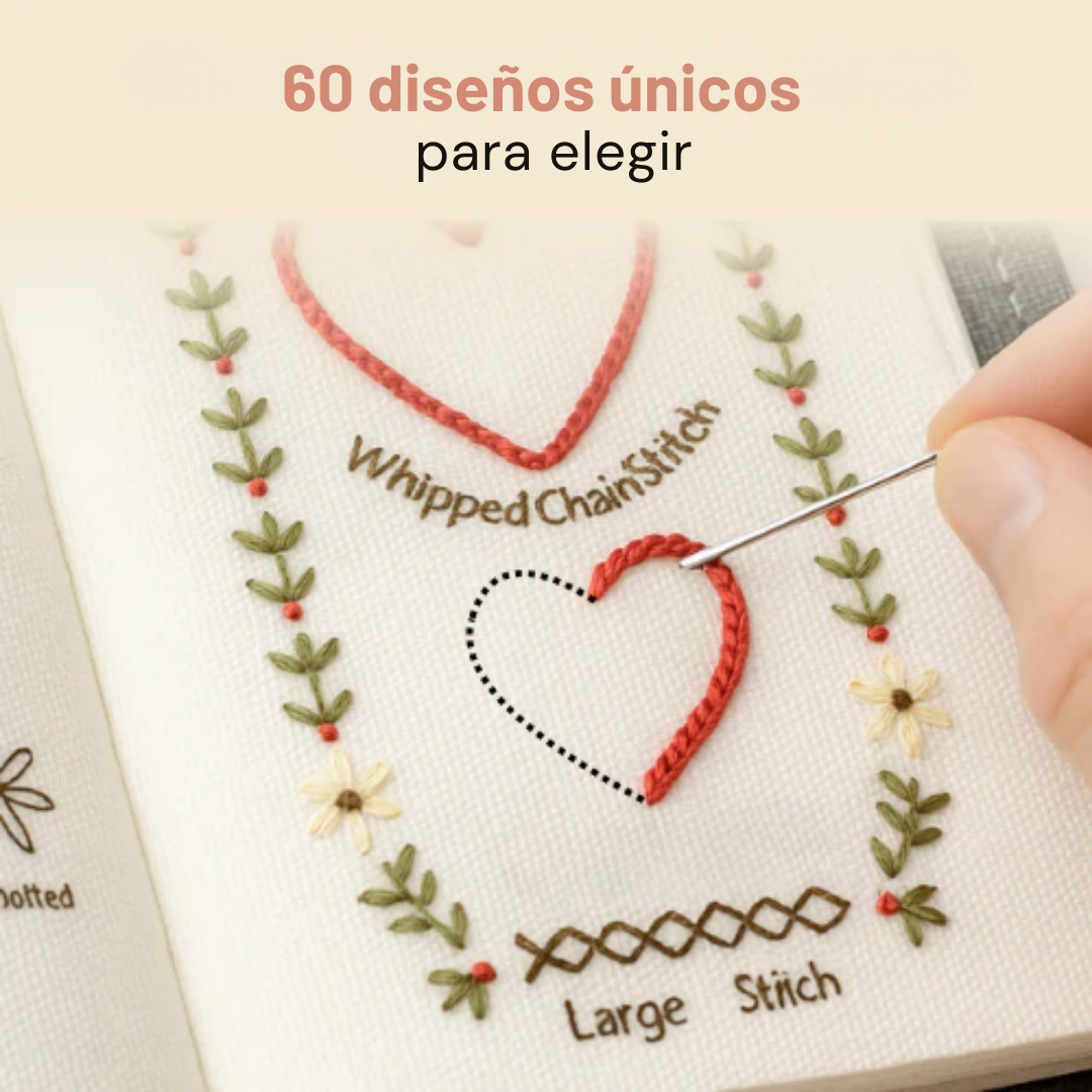 Libro de Bordado Antiestrés: Kit Completo con 60+ Diseños